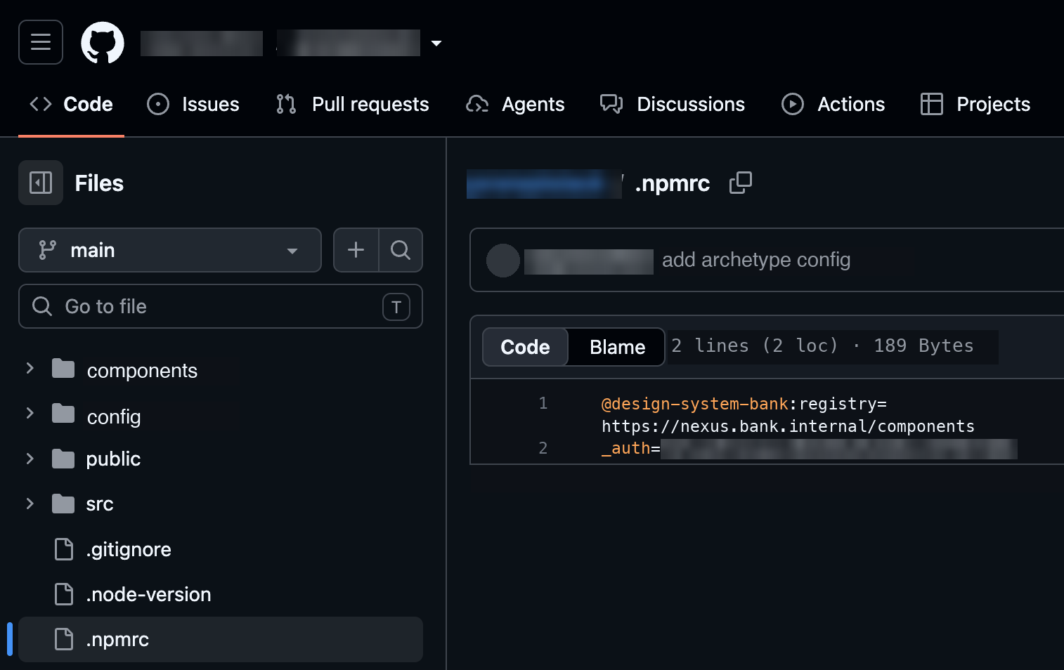 the leaked .npmrc in a public GitHub repo